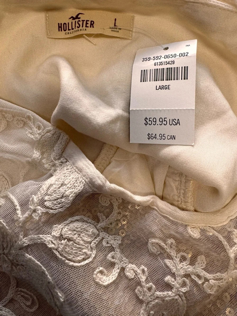 Hollister Cream Lace Overlay Dress size Large - Picture 6 of 12